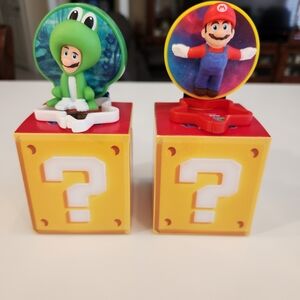 Super Mario Mystery Block Toy Figures - Green Frog Suit Luigi & Red Mario
